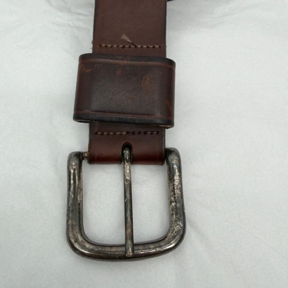 Brown Leather Perforated Belt Distressed Rugged Casual Brown Size 39